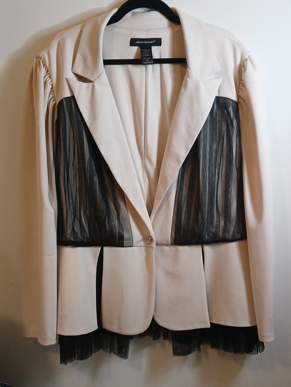 Ashley Stewart Cream Blazer with Black Sheer Insets Sz 20